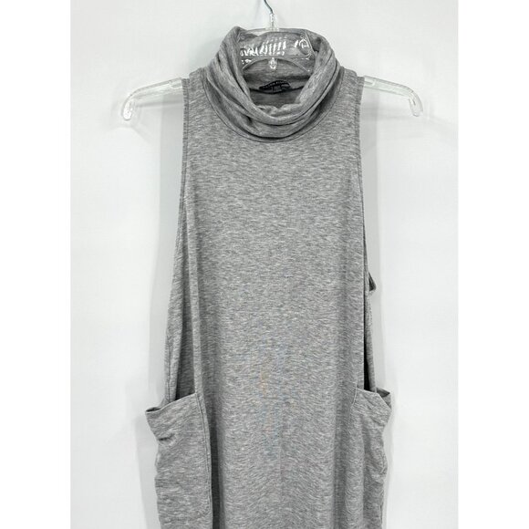 EILEEN FISHER midi dress knit cowl turtleneck cargo pockets casual gray XXS - Picture 3 of 8